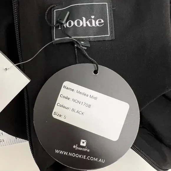 Nookie Medea Midi Bodycon Halter Dress Black Open Back S NWT Glam Edgy Cocktail - Picture 9 of 11